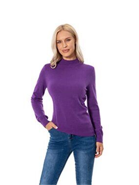 100% Pure Cashmere Long Sleeve Mock Neck Pullover Sweater